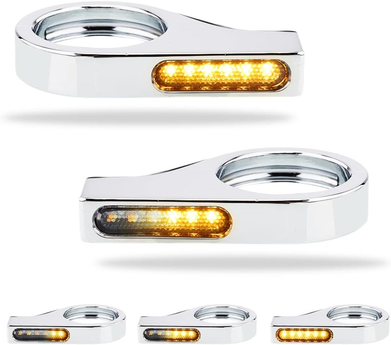 TSUNG Motorcycle Fork Mounted LED Turn Signals 39-41mm Switchback Sequential Amber Light with Bracket Indicater for Cruiser, Street Bike & Touring Motorcycles (Chrome Amber) - Image 1